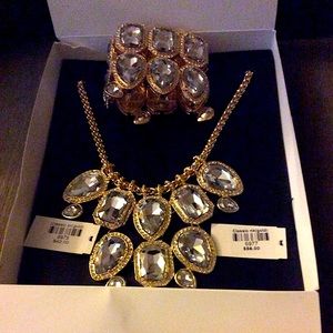 Gold rhinestone necklace and matching bracelet